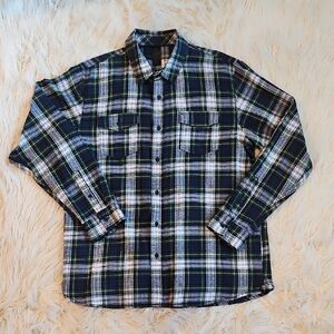 Men's Plaid Button-Up Shirt - Black and Green